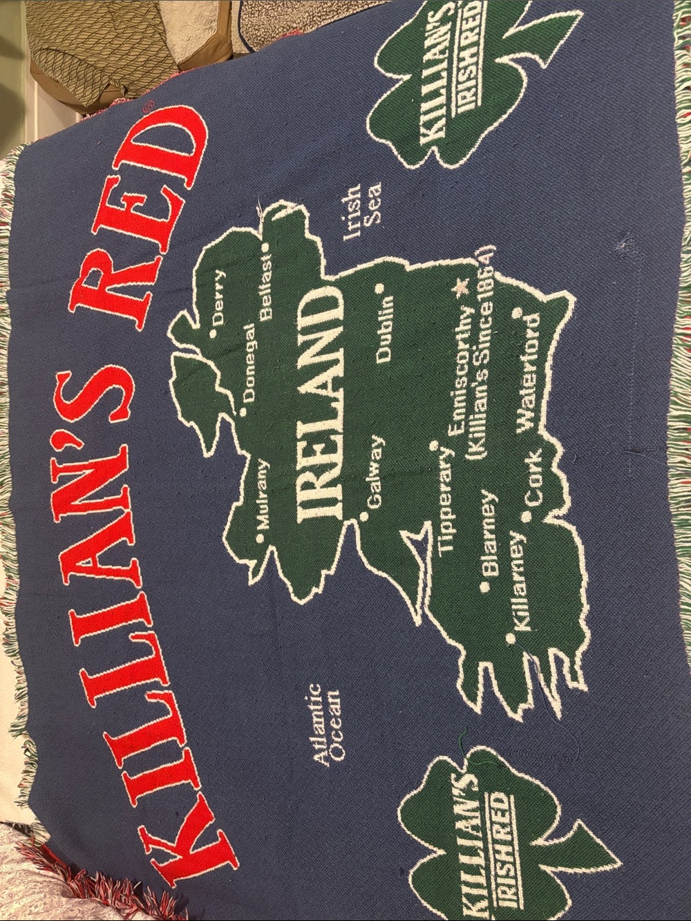 KILLIAN'S RED Blue and Green Ireland Map Throw Blanket 44in x 55in.